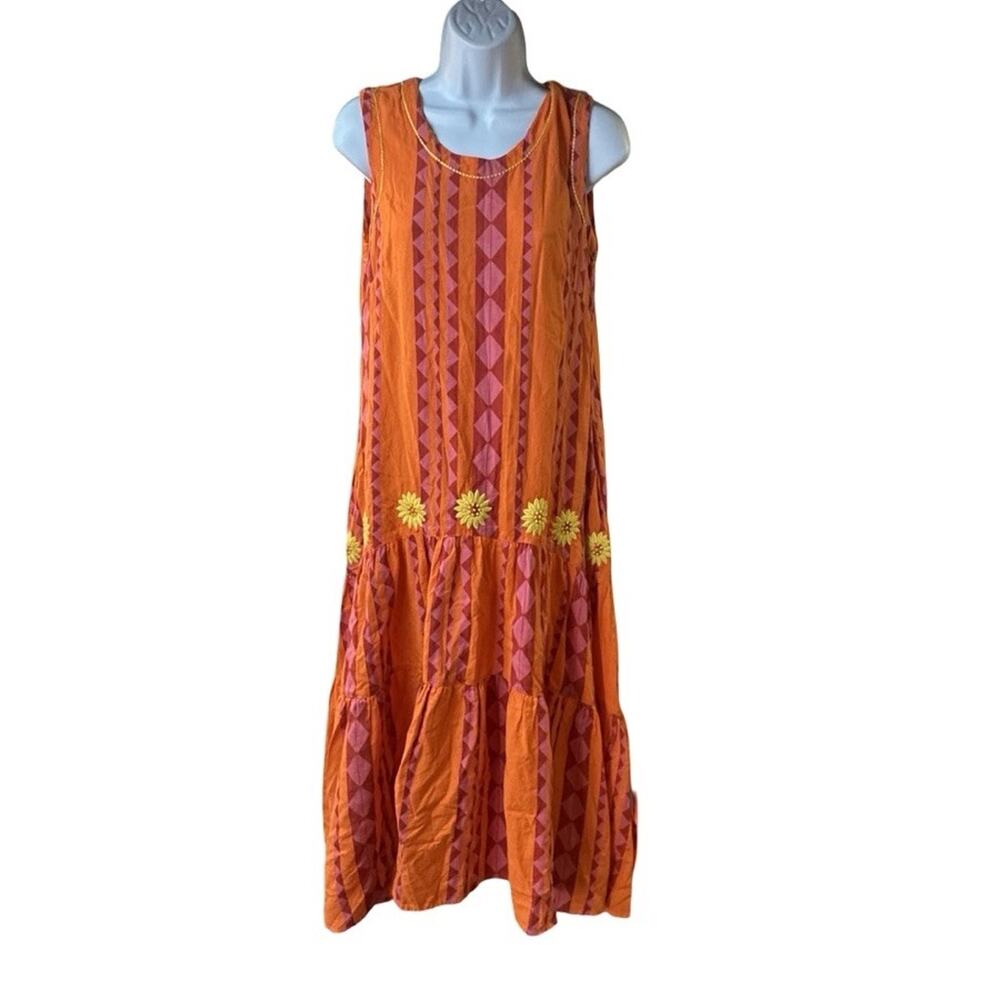 Uncle Frank Dress Womens Sleeveless Boho Tiered Shift Orange Pink Floral XS